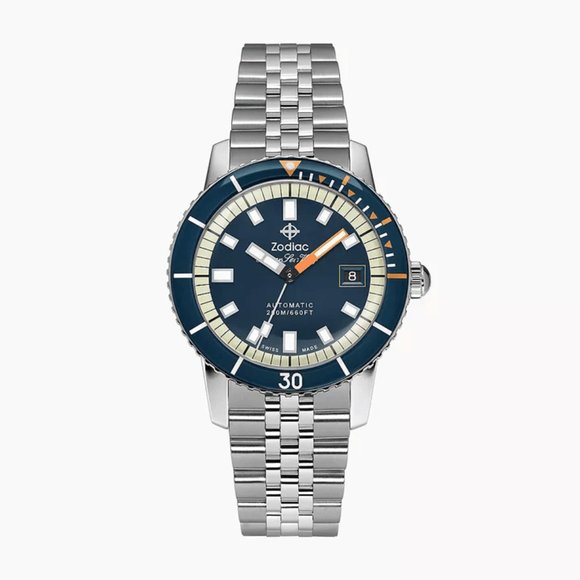 Zodiac Super Sea Wolf Automatic Stainless Steel Blue Dial & Bezel Watch ZO9266 - Picture 5 of 9